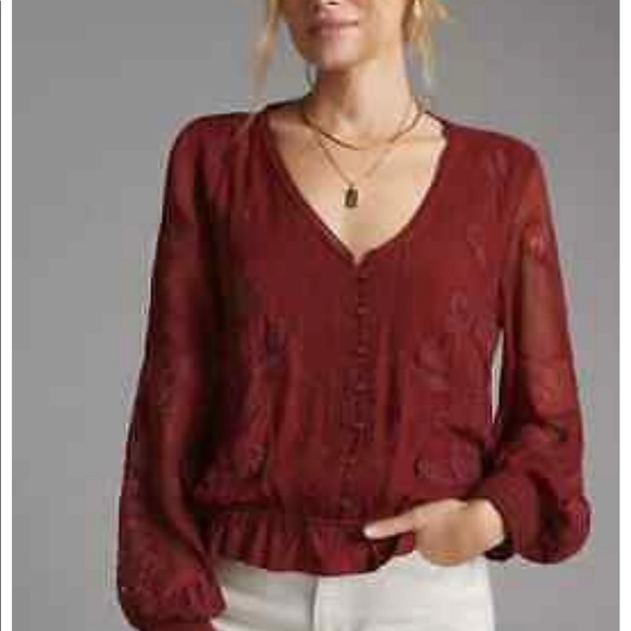 COPY - $120 new nwt  Anthropologie Embroidered Floral Buttondown size Large - Picture 4 of 4